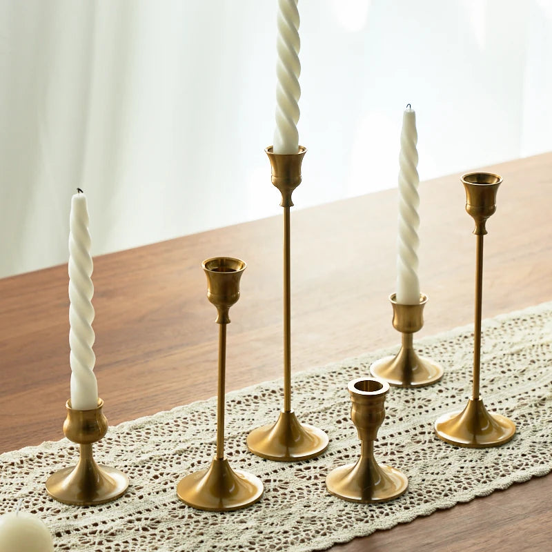 Brass Gold 3pc Candlestick Holder Set