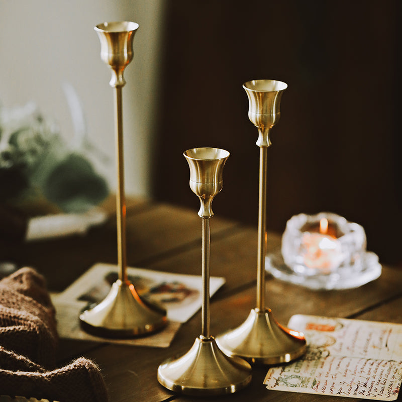 Brass Gold 3pc Candlestick Holder Set