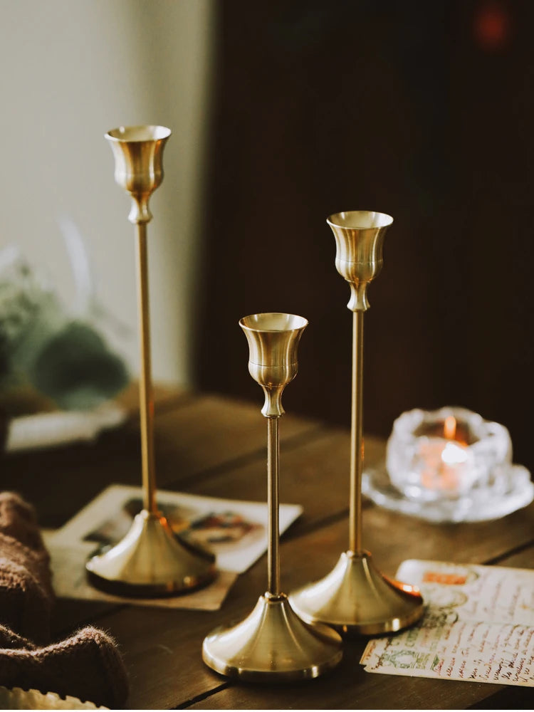 Brass Gold 3pc Candlestick Holder Set