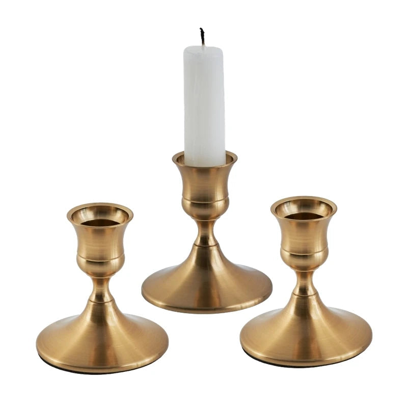 Brass Gold 3pc Candlestick Holder Set