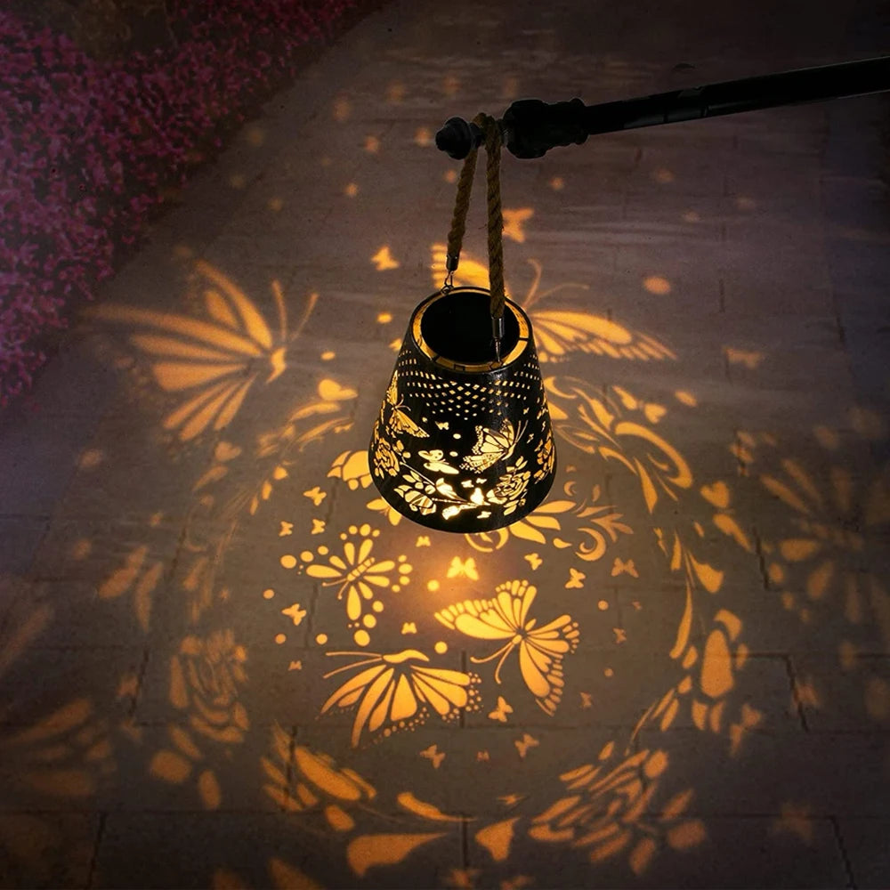 Bronze Solar LED Butterfly Lantern