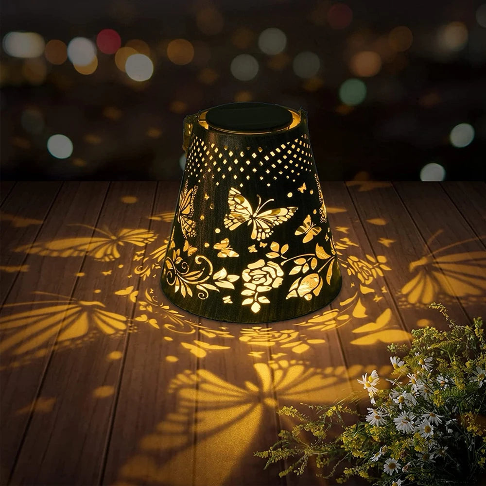 Bronze Solar LED Butterfly Lantern