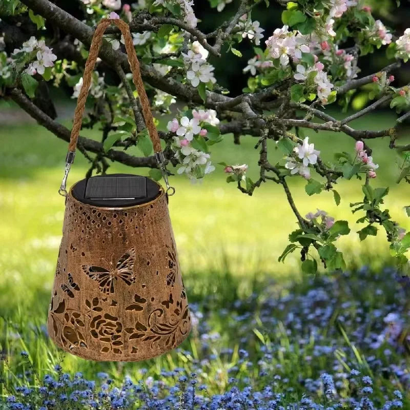 Bronze Solar LED Butterfly Lantern