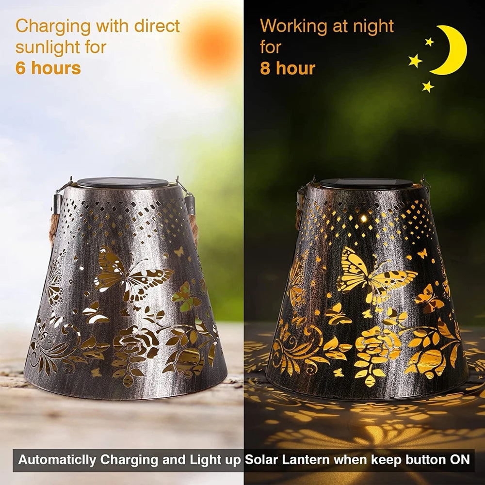 Bronze Solar LED Butterfly Lantern