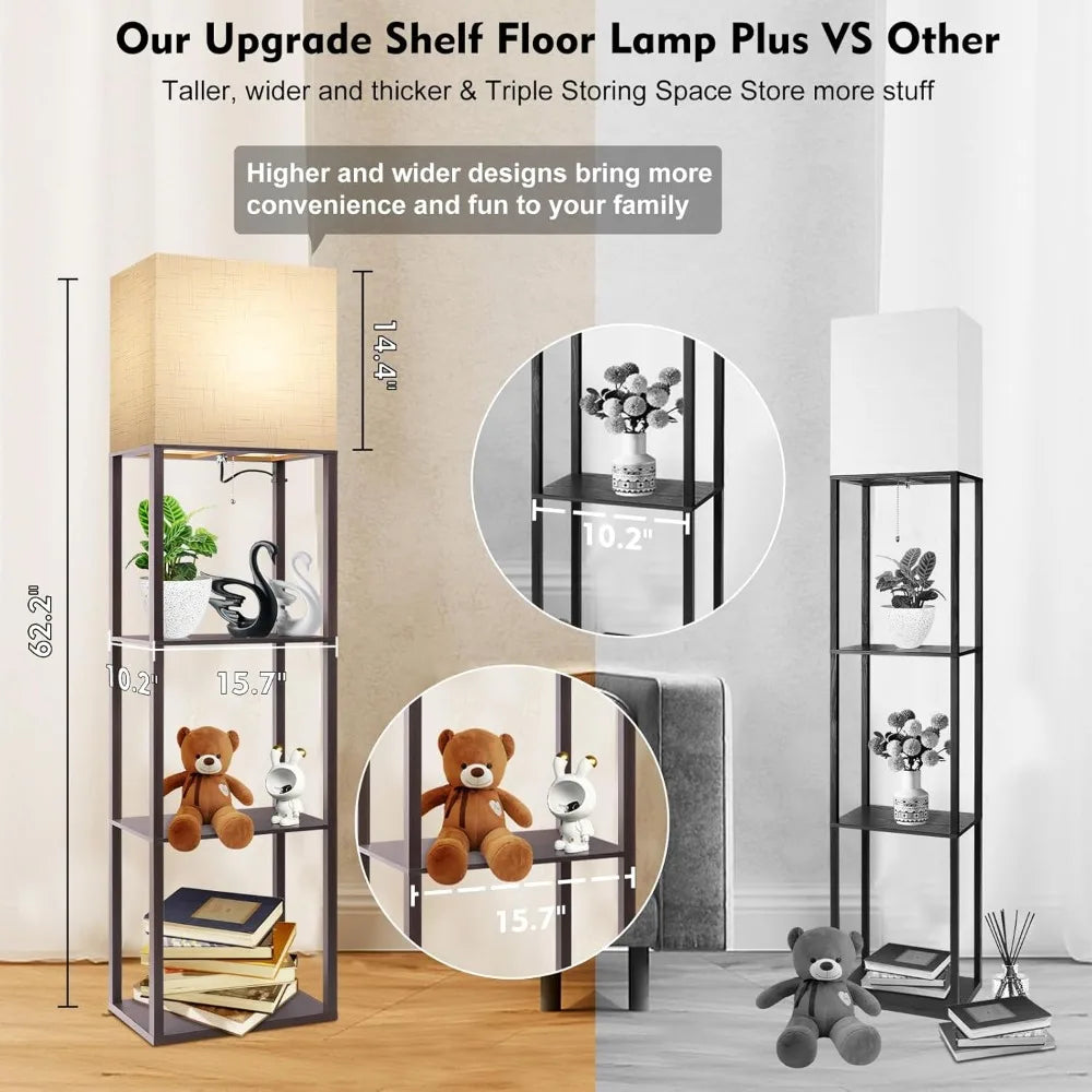 Brown Floor Lamp with Shelves