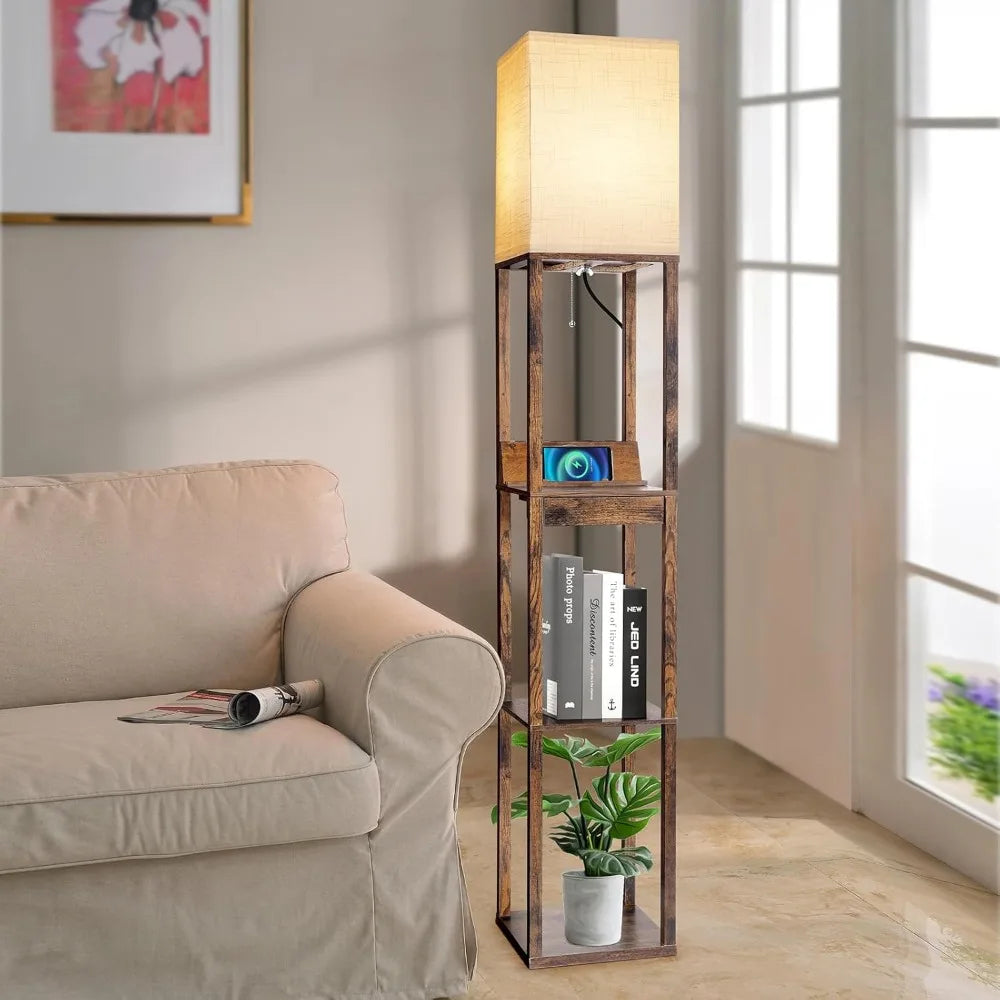 Brown Floor Lamp with Shelves