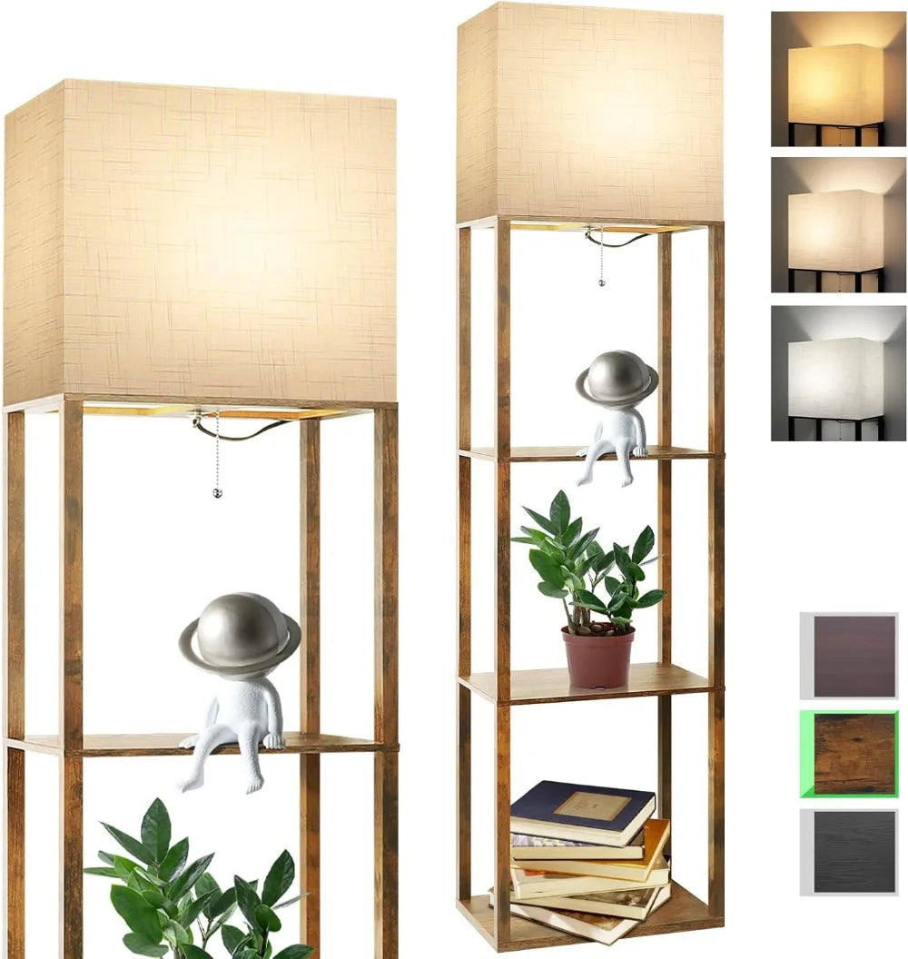 Brown Floor Lamp with Shelves