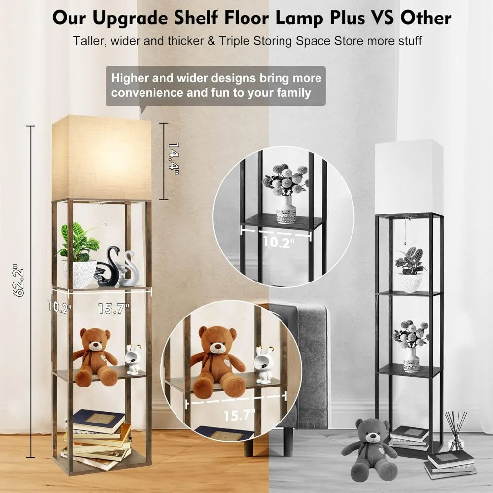 Brown Floor Lamp with Shelves