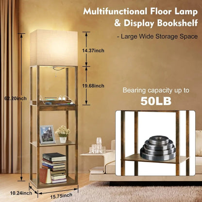 Brown Floor Lamp with Shelves