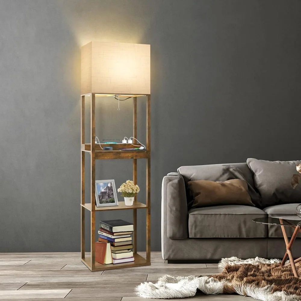 Brown Floor Lamp with Shelves