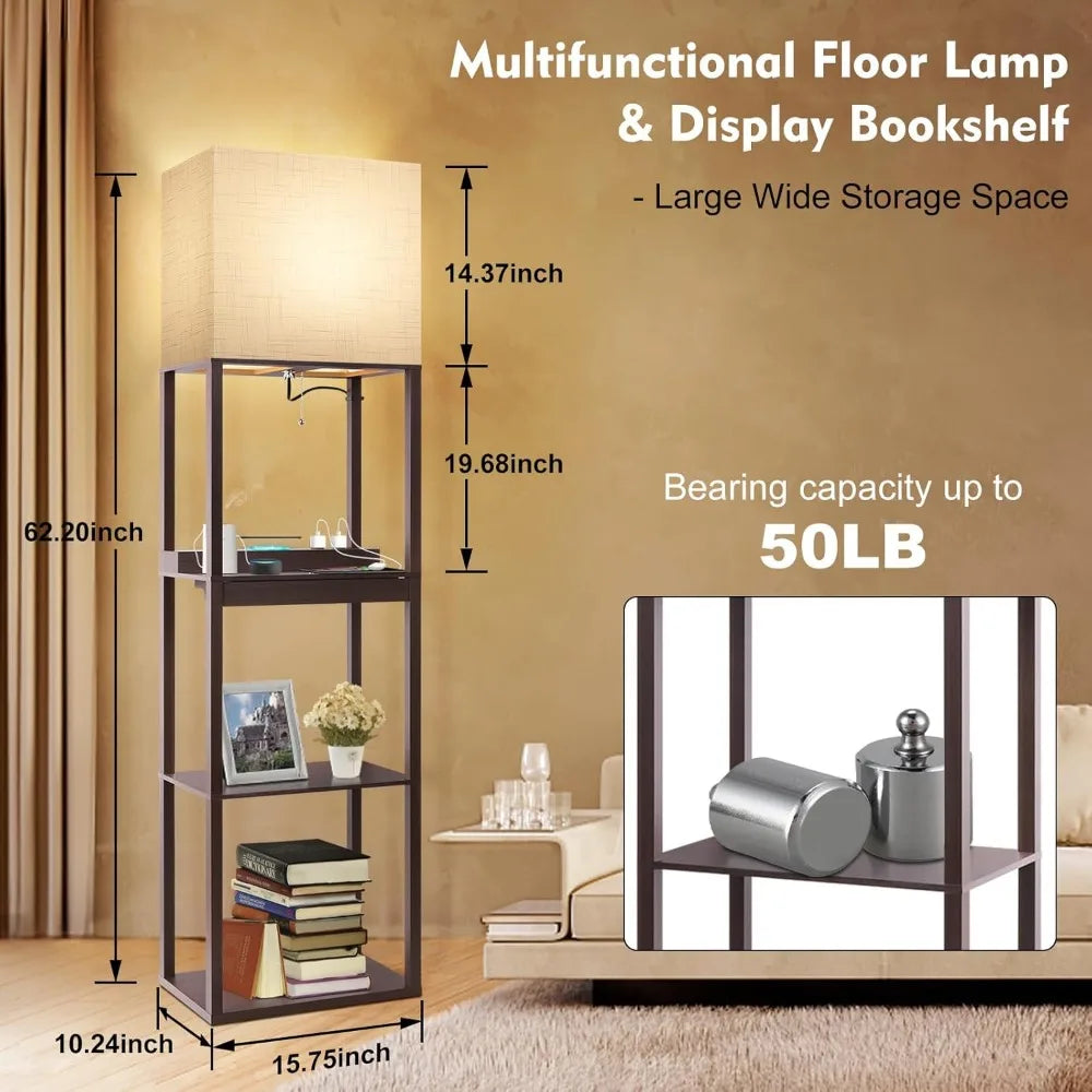 Brown Floor Lamp with Shelves