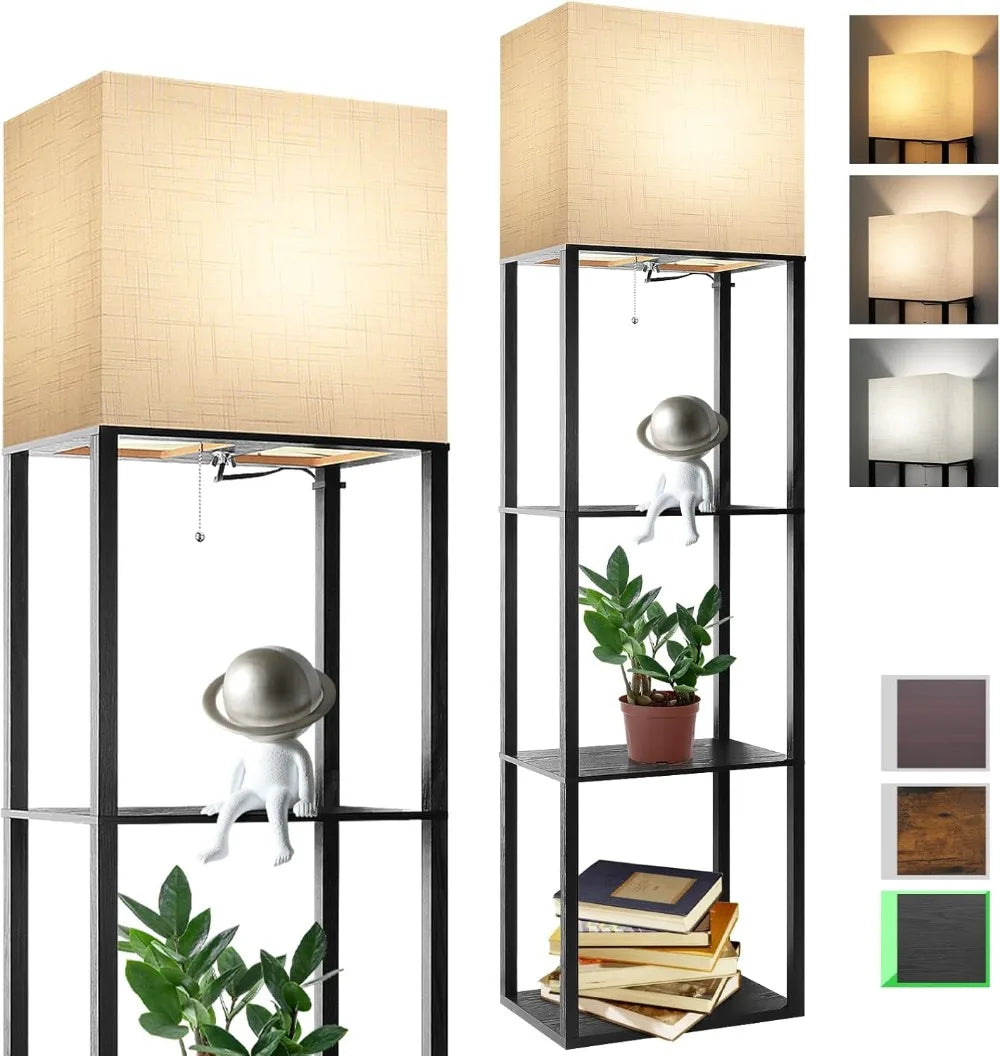 Brown Floor Lamp with Shelves