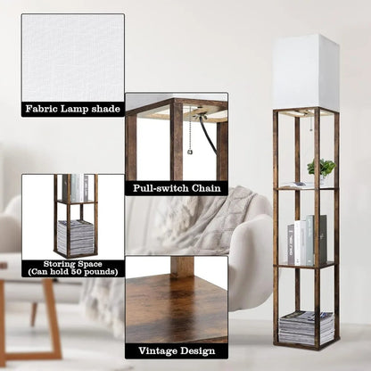 Brown Floor Lamp with Shelves