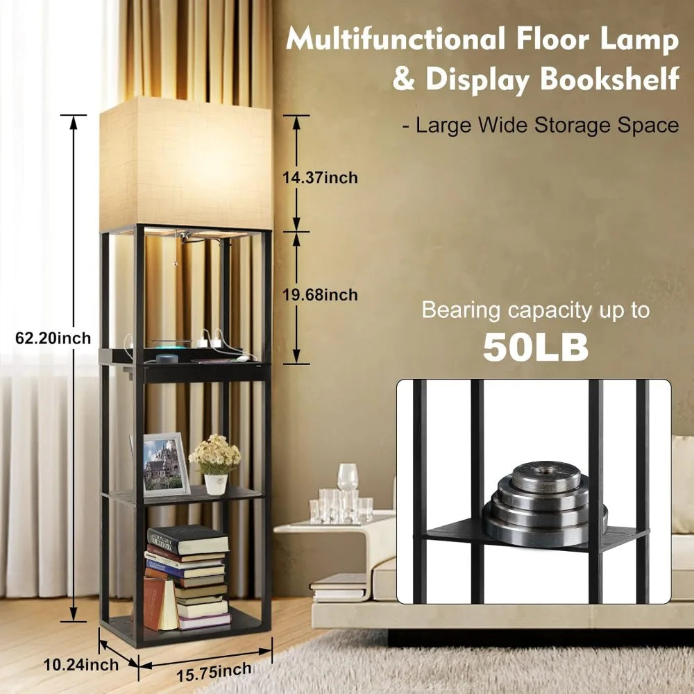 Brown Floor Lamp with Shelves