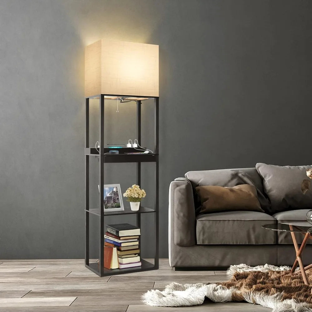 Brown Floor Lamp with Shelves