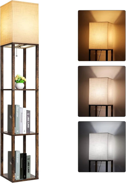 Brown Floor Lamp with Shelves