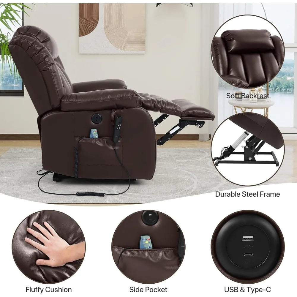 Brown Leather Power Lift Recliner