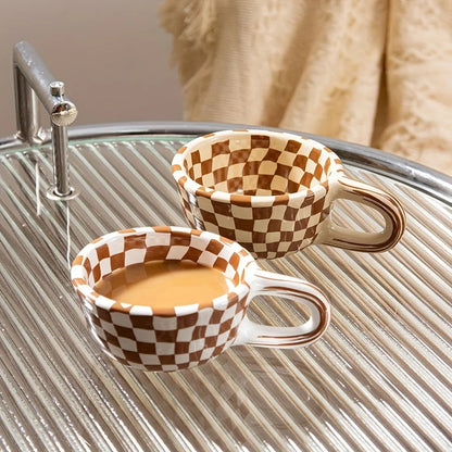 Brown Plaid Ceramic Coffee Mug