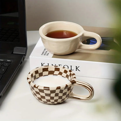 Brown Plaid Ceramic Coffee Mug