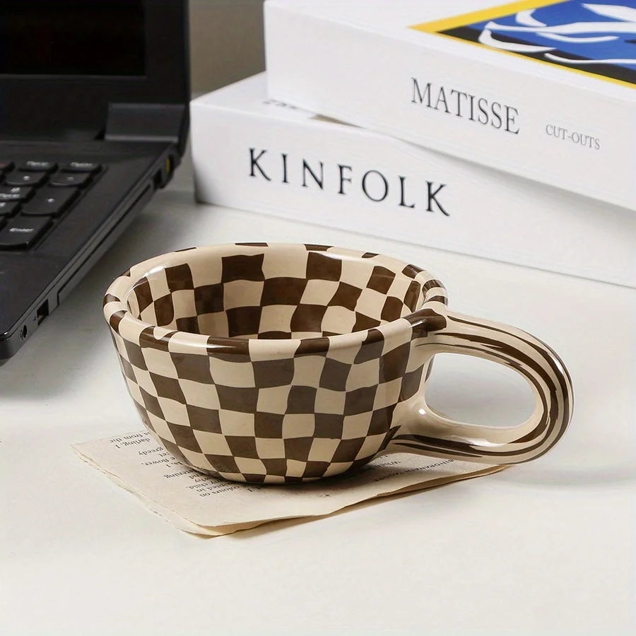 Brown Plaid Ceramic Coffee Mug