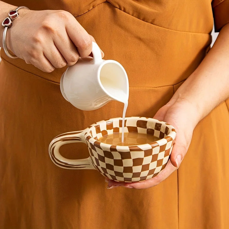 Brown Plaid Ceramic Coffee Mug