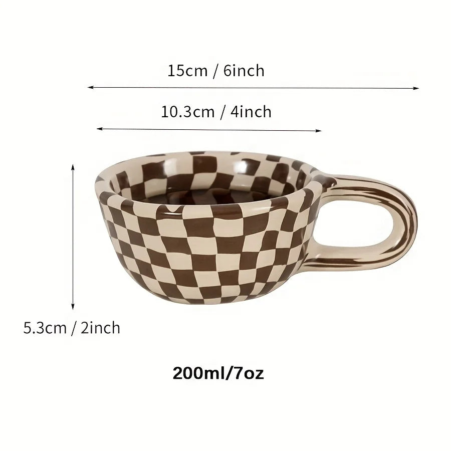 Brown Plaid Ceramic Coffee Mug