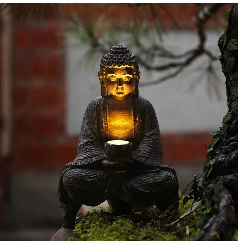 Buddha Solar Light Resin Statue