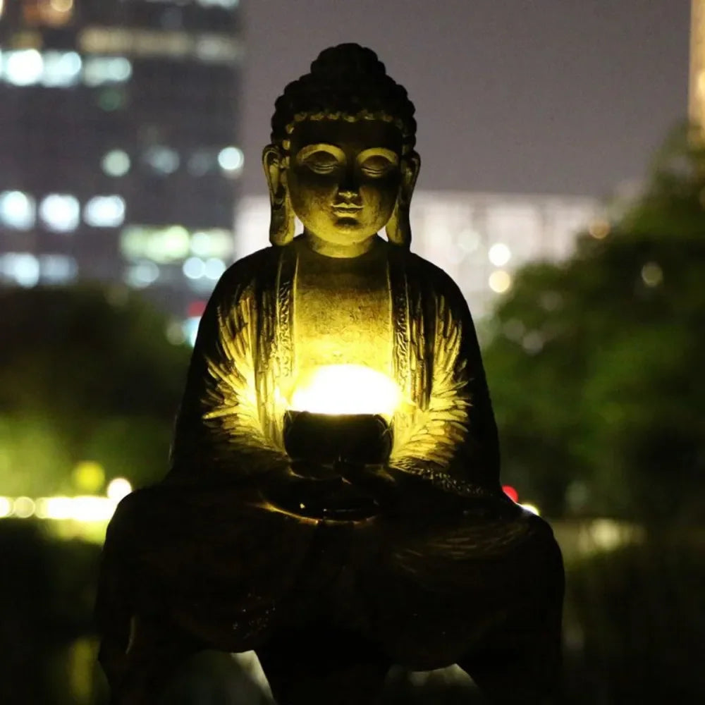 Buddha Solar Light Resin Statue