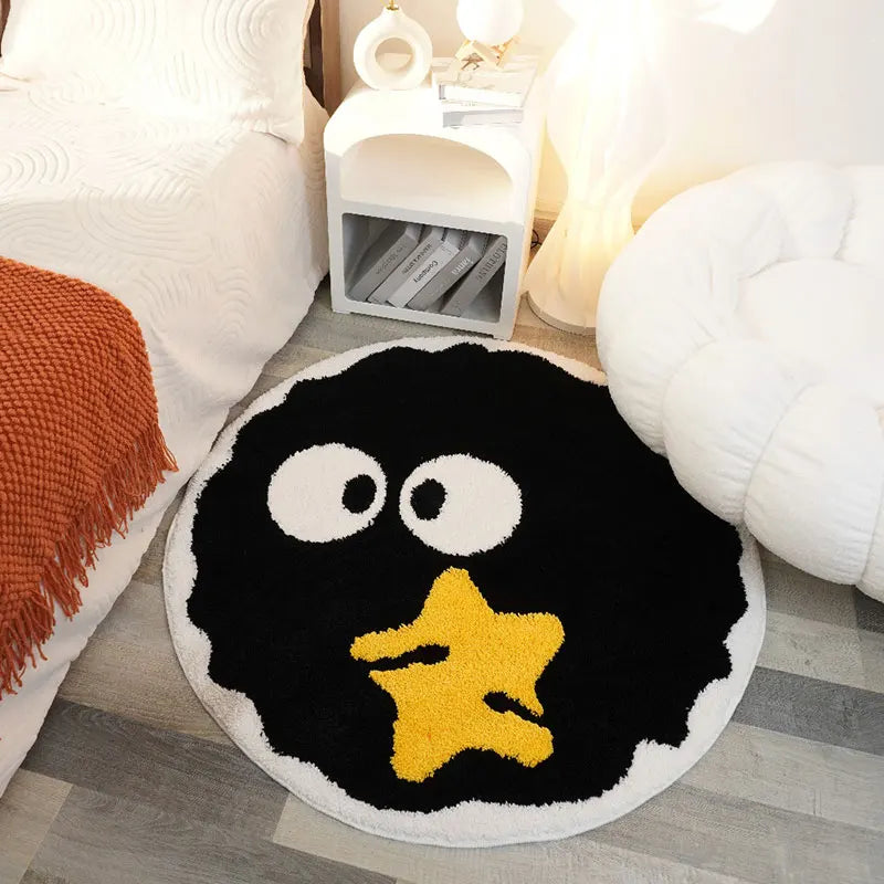 CODROK Black Shaggy Round Rug