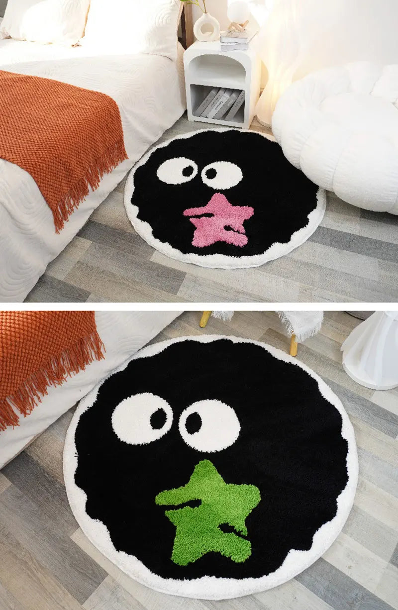 CODROK Black Shaggy Round Rug