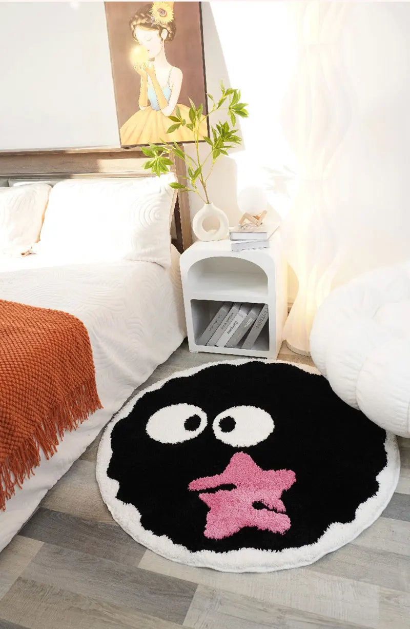 CODROK Black Shaggy Round Rug