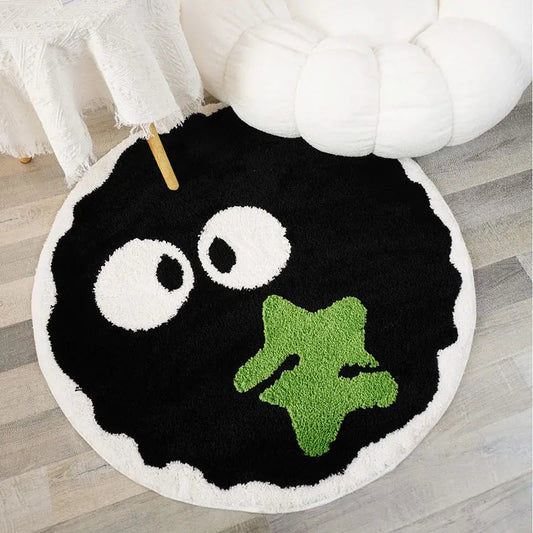 CODROK Black Shaggy Round Rug