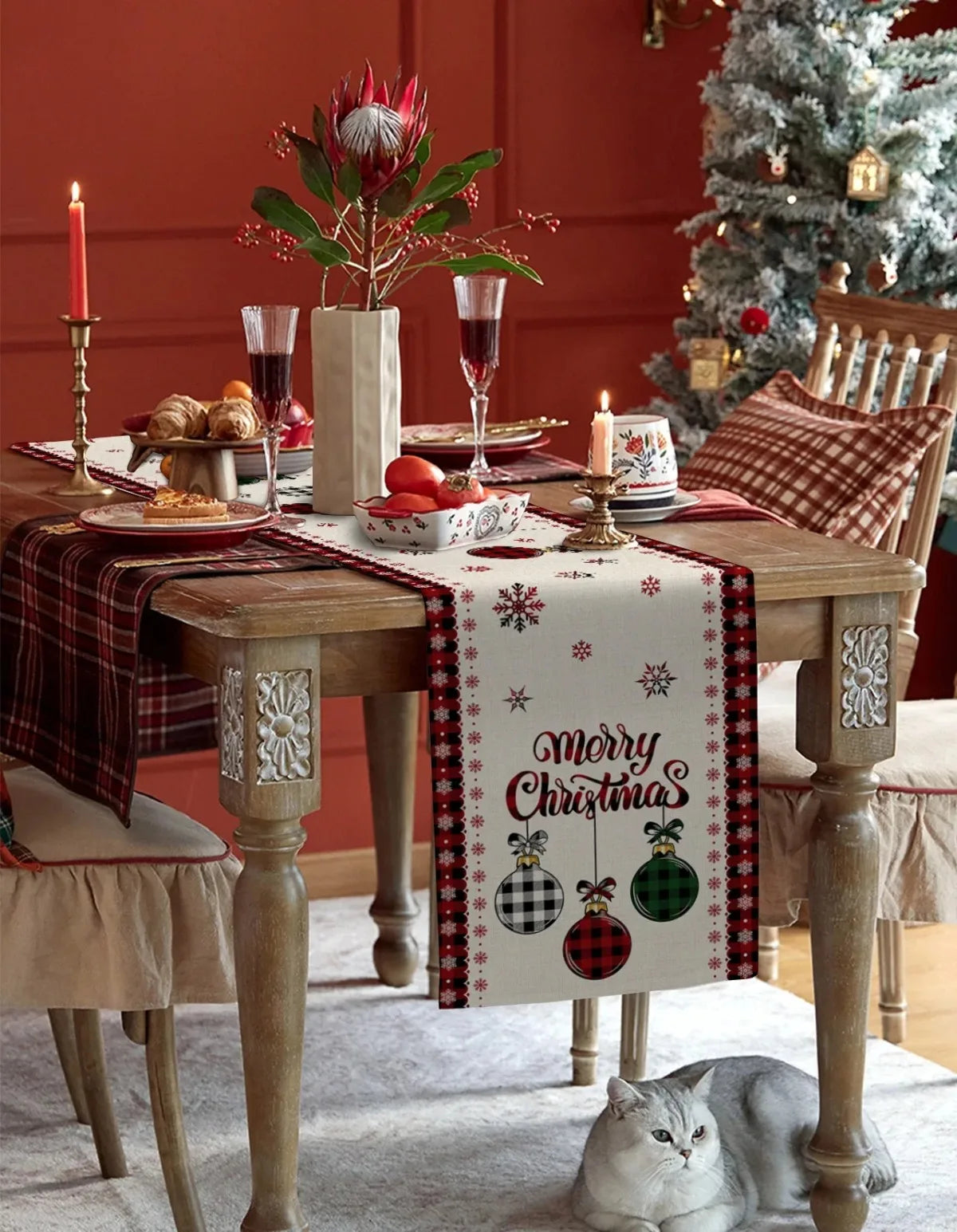 Christmas Tree Linen Table Runner