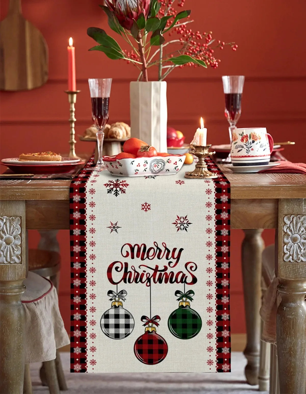 Christmas Tree Linen Table Runner