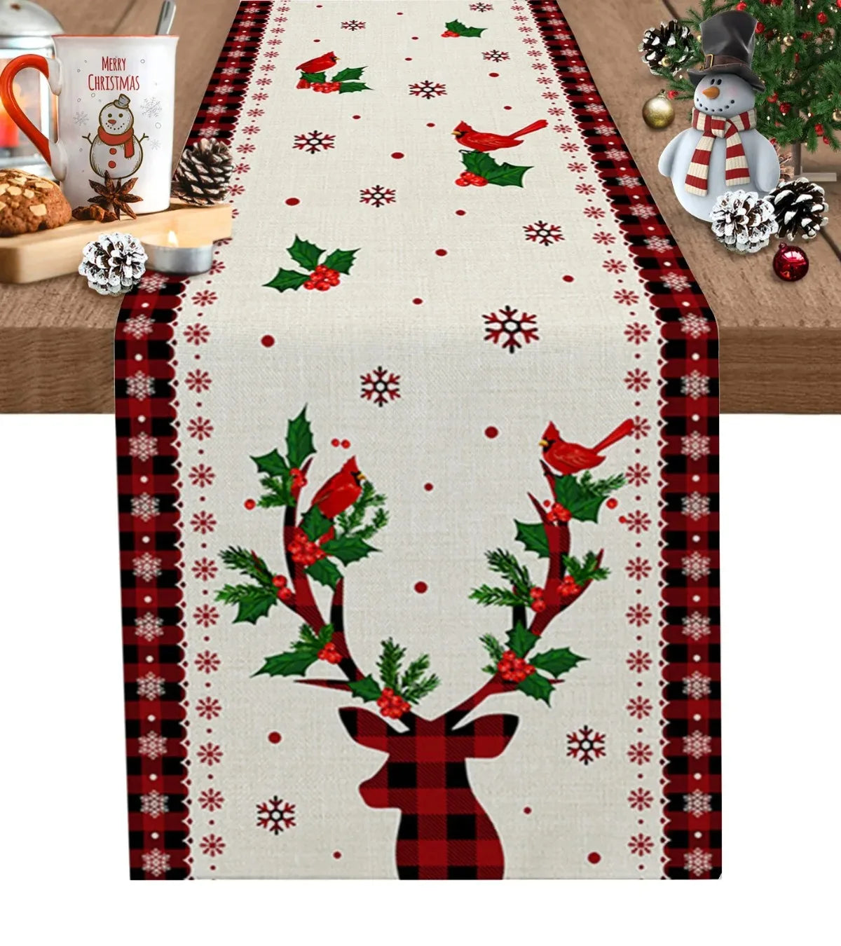 Christmas Tree Linen Table Runner