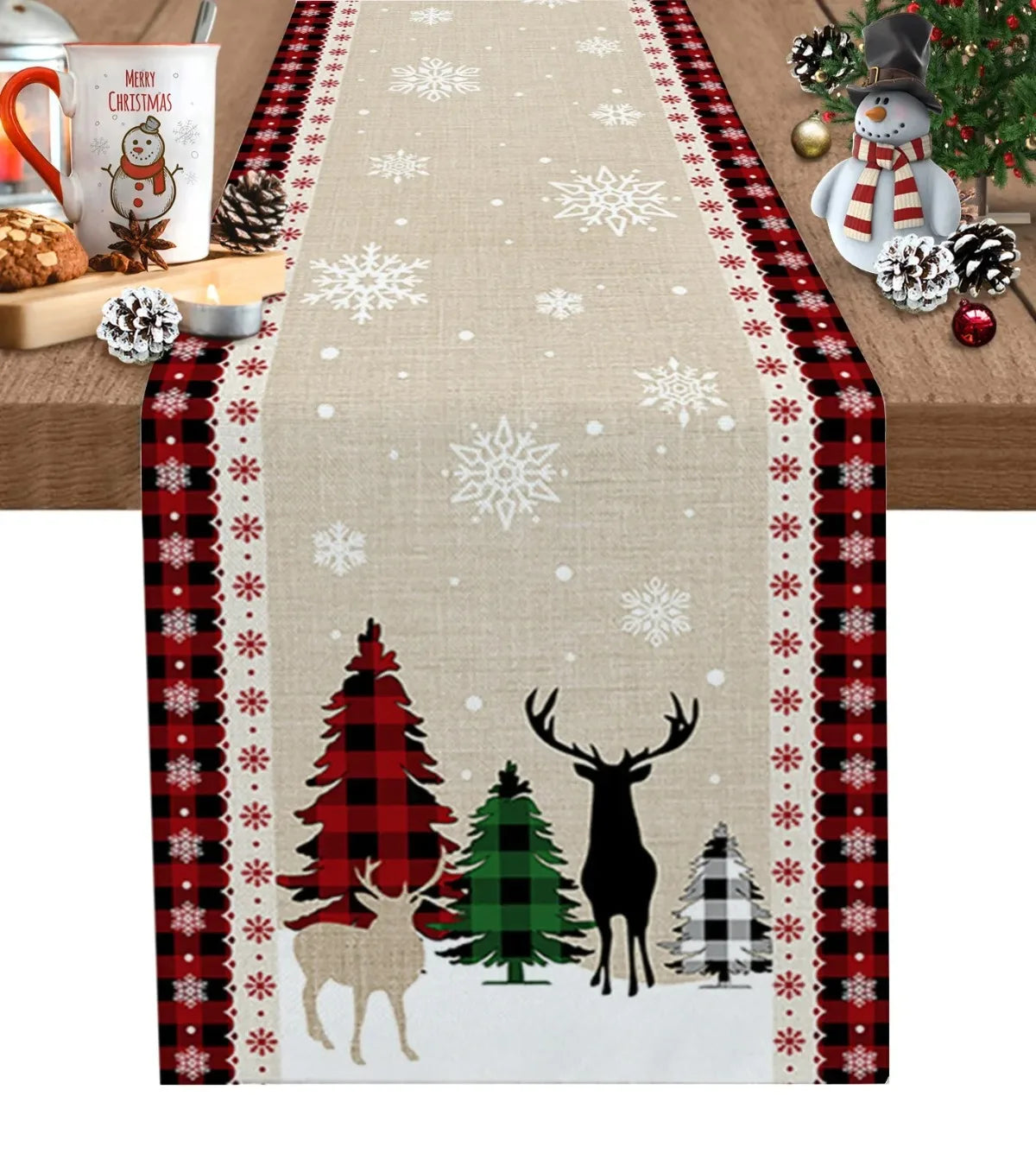 Christmas Tree Linen Table Runner