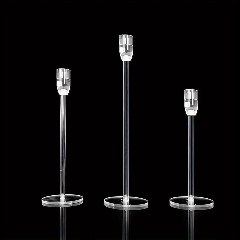 Clear Acrylic Candlestick Set - 3pcs