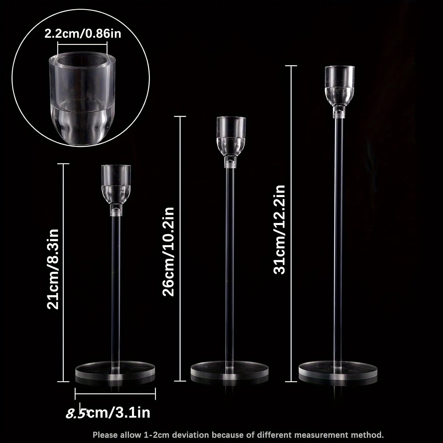 Clear Acrylic Candlestick Set - 3pcs