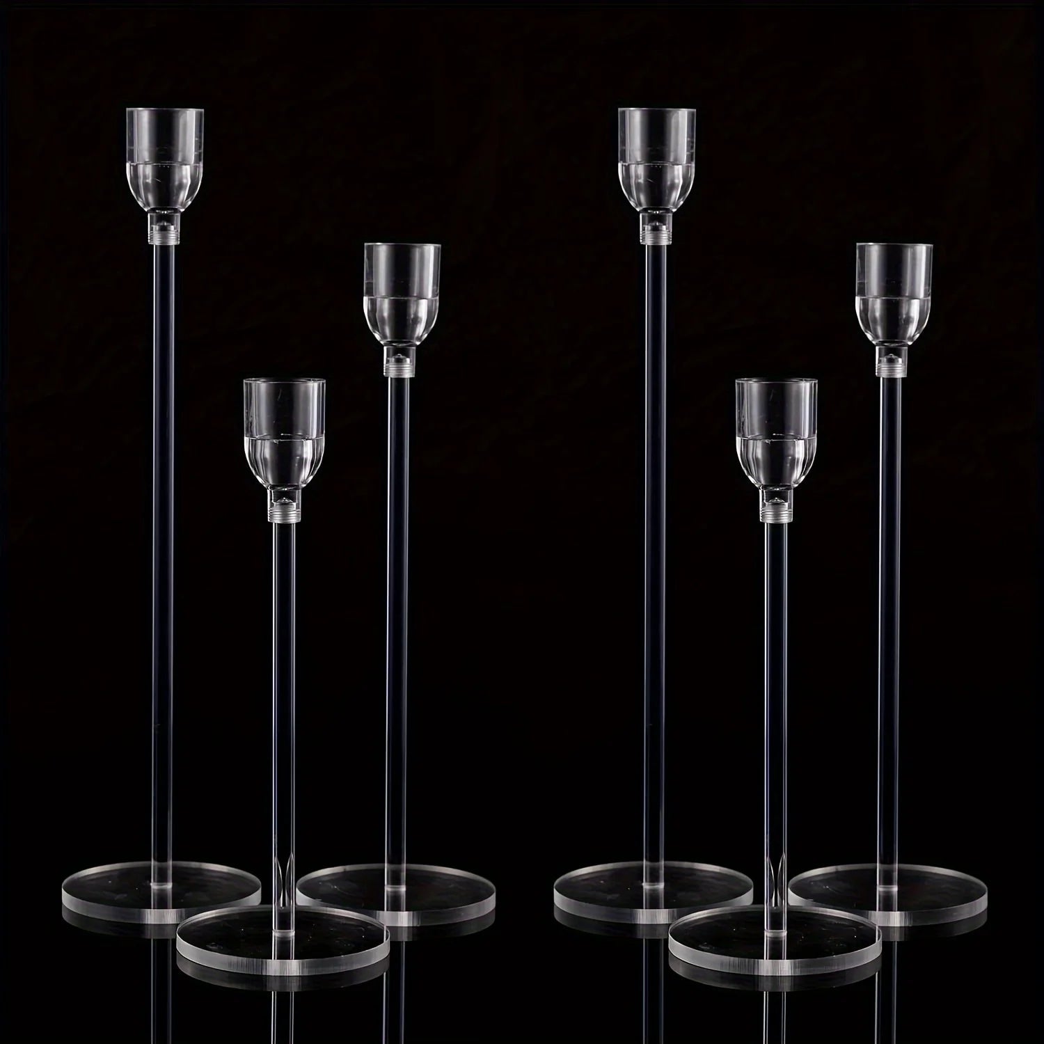 Clear Acrylic Candlestick Set - 3pcs