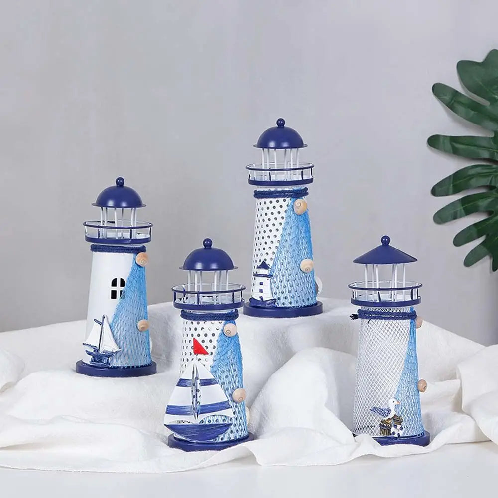 Coastal Blue Iron Lighthouse Candle Holder