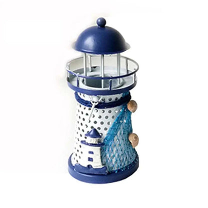 Coastal Blue Iron Lighthouse Candle Holder