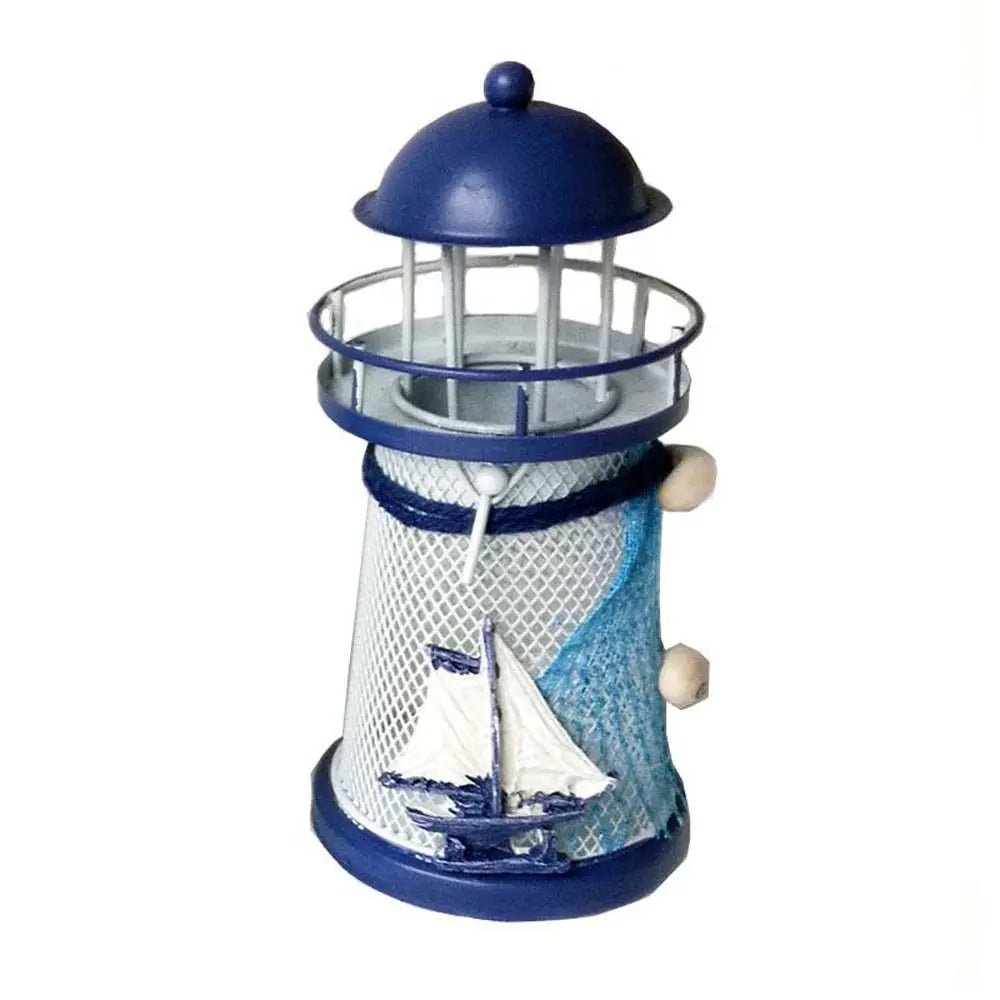 Coastal Blue Iron Lighthouse Candle Holder