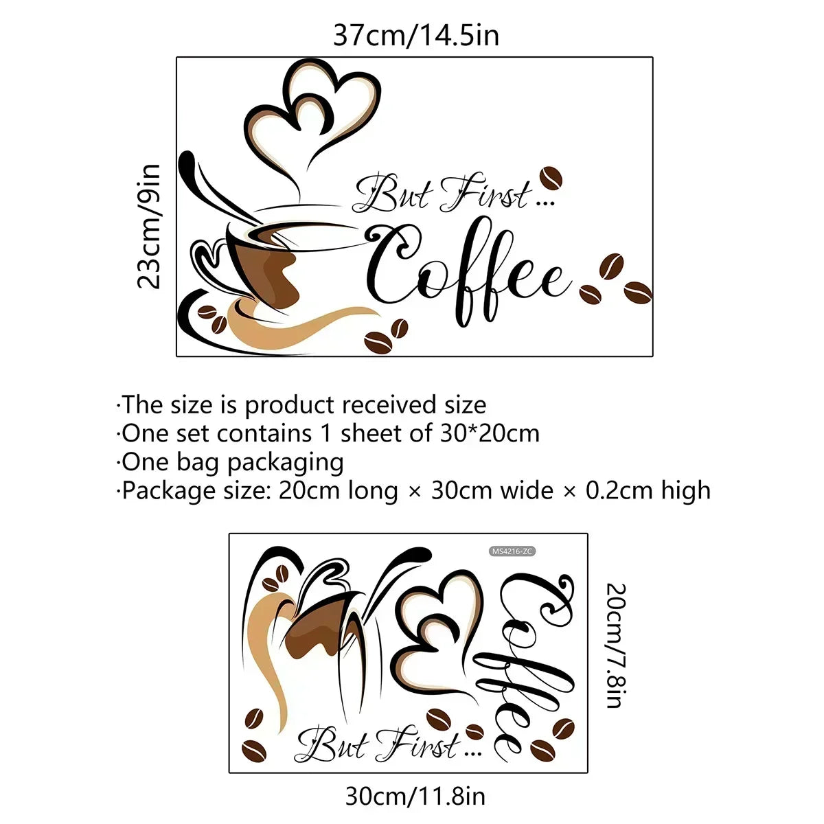 Coffee Cup Wall Stickers 30x20cm