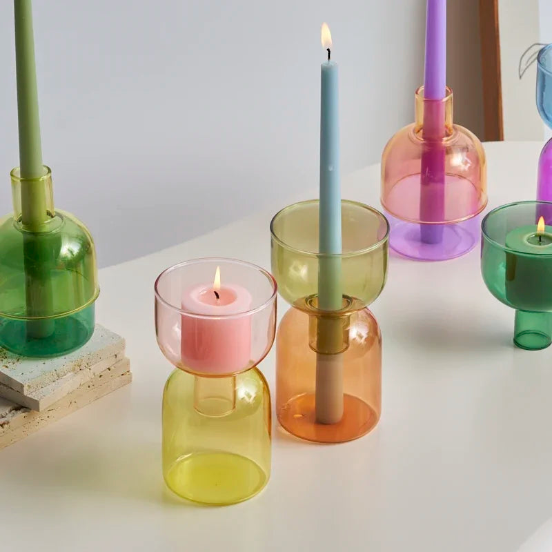 Colourful Glass Flower Vase Candle Holder