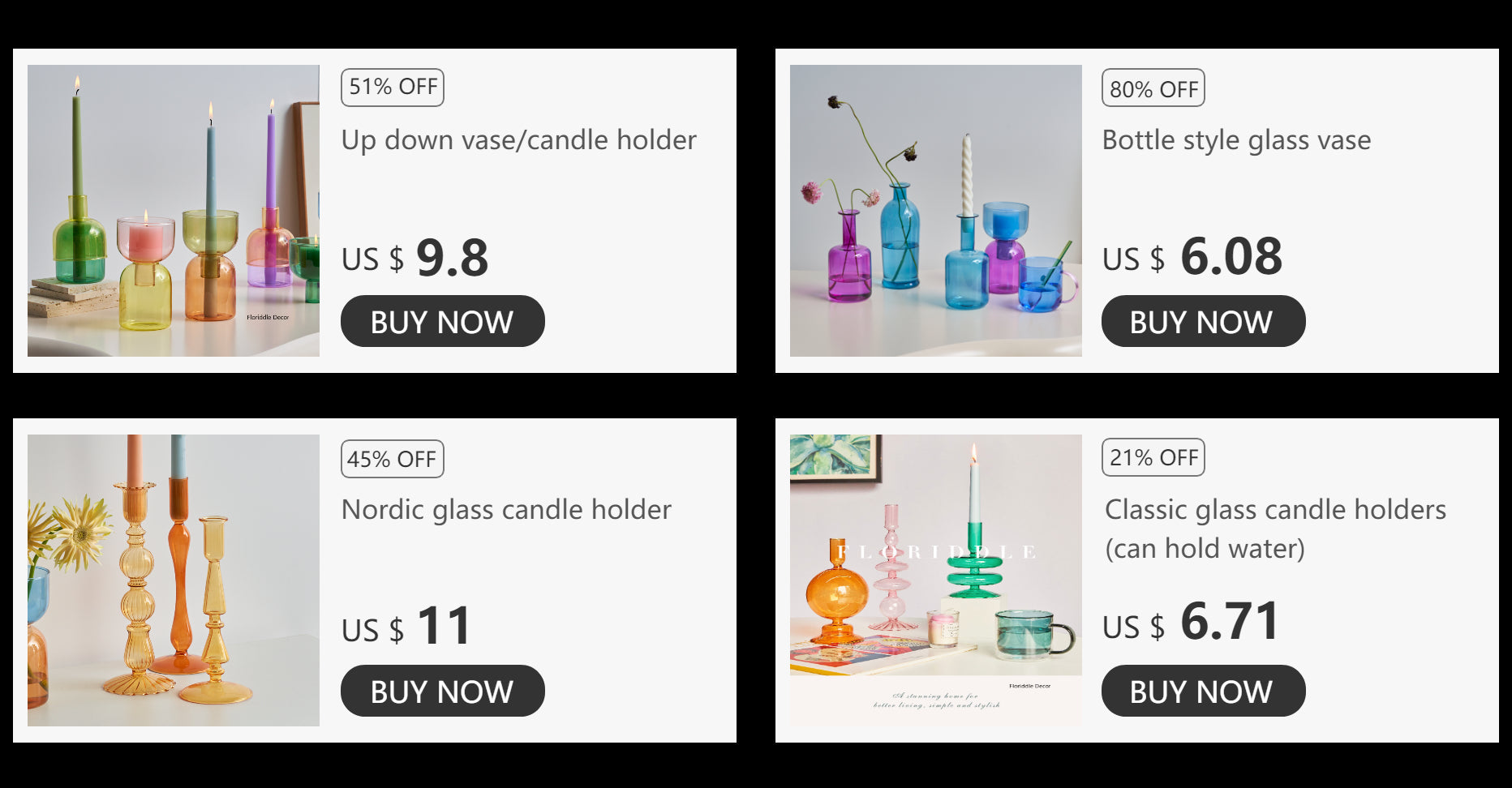 Colourful Glass Flower Vase Candle Holder