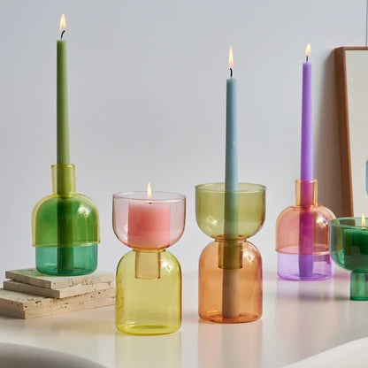 Colourful Glass Flower Vase Candle Holder