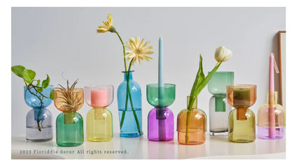 Colourful Glass Flower Vase Candle Holder