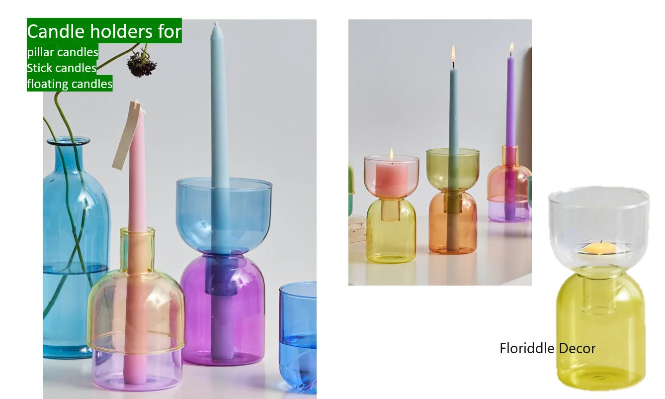 Colourful Glass Flower Vase Candle Holder