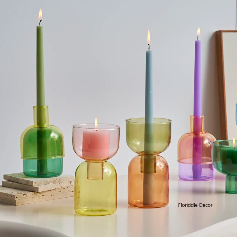 Colourful Glass Flower Vase Candle Holder