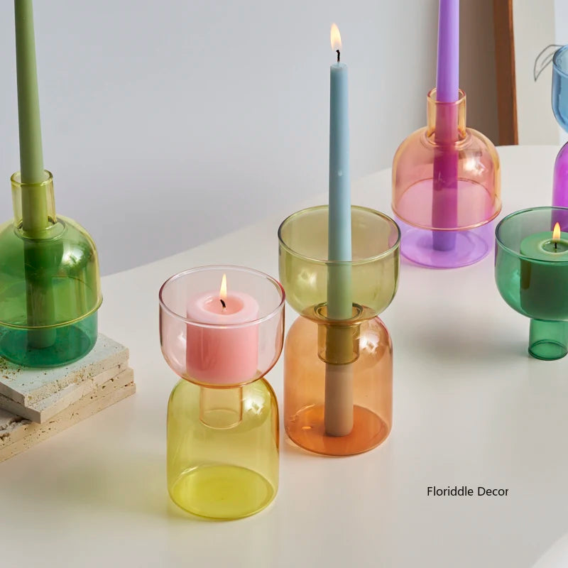 Colourful Glass Flower Vase Candle Holder